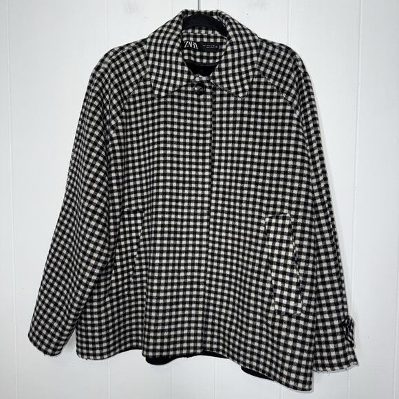 Zara Women’s Oversized Shacket Gingham Check Wool Blend Size Large - Picture 1 of 6